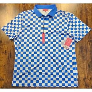Redvanly Cedres Golf Polo Shirt Marine Checkered Print Men's XL Performance NWT